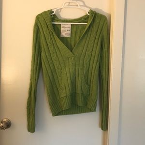 Aeropostale Green Hooded V-Neck Sweater